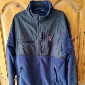 Illinois Fighting Illini Fleece Coat Jacket -Size L- Navy Full Zip - EUC